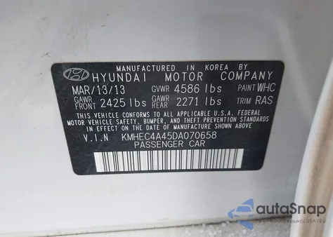 2013 Hyundai Sonata Hybrid из США, поврежденный, VIN KMHEC4A45DA070658